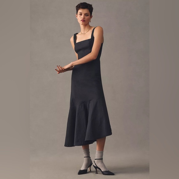 Anthropologie The Ariana Square-Neck Asymmetrical Ruffle-Hem Dress - Picture 2 of 15